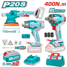 Комплект акумулаторни инструменти TOTAL INDUSTRIAL, 20 V, 2 x 5 Ah