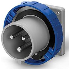 Промишлен щепсел 2P+Е 32A 200-250V IP66/67, 6h серия Optima панелен монтаж 75x75мм Scame