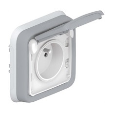Контакт френски стандарт за вграждане IP55 моноблок с рамка цвят Сив Plexo Legrand