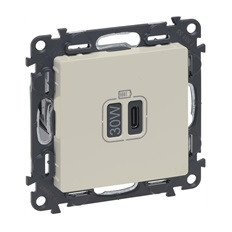Розетка USB за зареждане тип C Power Delivery 30W цвят крем Valena Life Legrand