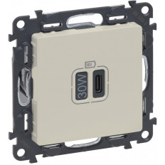 Розетка USB за зареждане тип C Power Delivery 30W цвят крем Valena Life Legrand