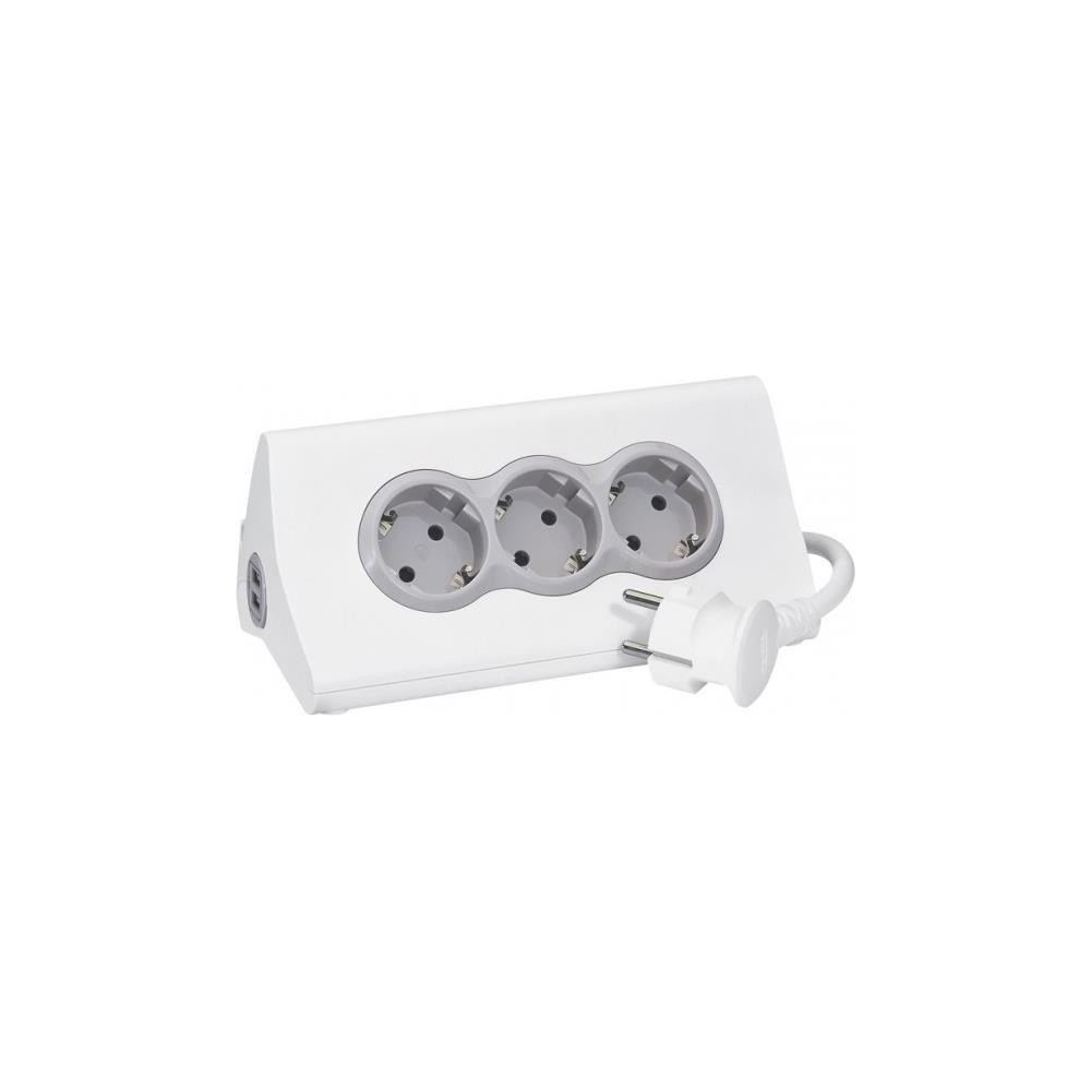 Разклонител БЯЛ 3х2P+Е с кабел 1.5 метра, копче, 2xUSB тип А 2.4A 12W и поставка за таблет Corner Legrand