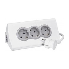 Разклонител БЯЛ 3х2P+Е с кабел 1.5 метра, копче, 2xUSB тип А 2.4A 12W и поставка за таблет Corner Legrand