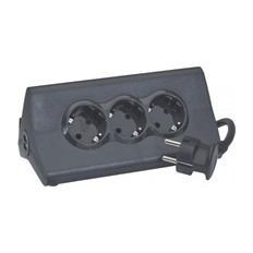 Разклонител ЧЕРЕН 3х2P+Е с кабел 1.5 метра, копче, 2xUSB тип А 2.4A 12W и поставка за таблет Corner Legrand