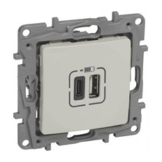 Розетка 2хUSB за зареждане тип A+C 3A 15W цвят Крем Niloe Legrand
