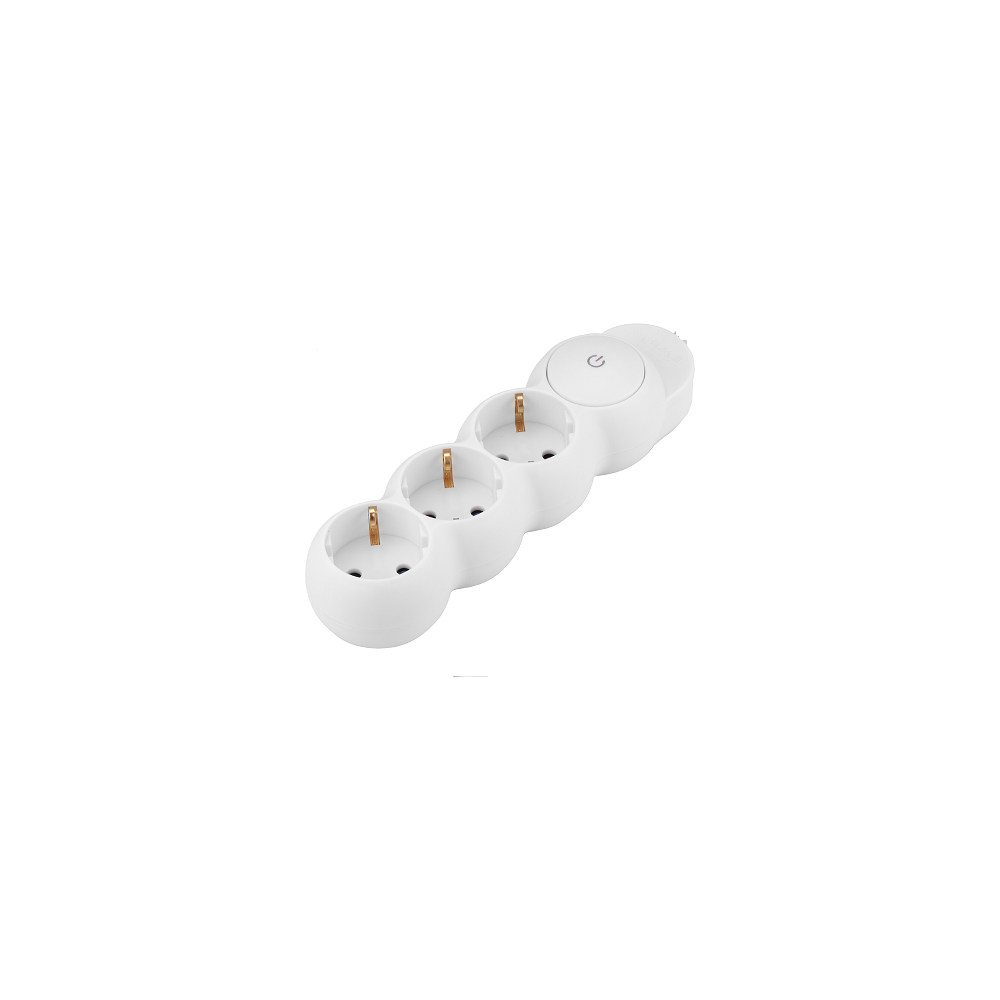 Разклонител с копче БЯЛ 3x2P+E без кабел Sicura Scame