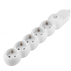 Разклонител с копче БЯЛ 5x2P+E без кабел Sicura Scame