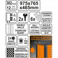 Количка с инструменти STHOR 58550, 302 части