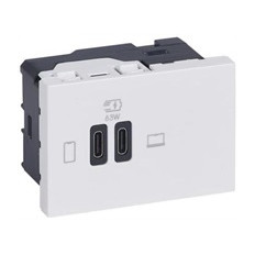 Розетка 2xUSB за зареждане тип C Power Delivery 63W 3 мод. цвят Бял Mosaic Legrand