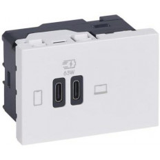 Розетка 2xUSB за зареждане тип C Power Delivery 63W 3 мод. цвят Бял Mosaic Legrand