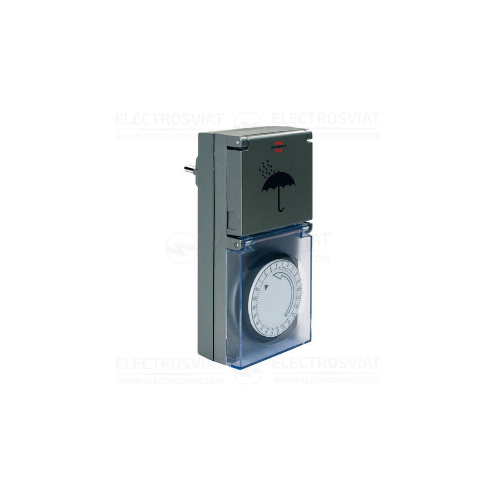 ТАЙМЕР, МЕХАНИЧЕН, 24-ЧАСОВ, MZ-44DE, 220VAC, 16A, 3500W, ЗА КОНТАКТ, IP44, ЧЕРЕН, BRENNENSTUHL