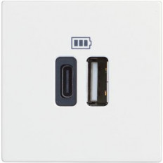 ДВОЙНА USB РОЗЕТКА ТИП A+C, 2 МОДУЛА, БЯЛ, СЕРИЯ CLASSIA