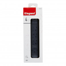 Разклонител ЧЕРЕН 4x2P+E с кабел 1.5 метра / 1.5mm2 Premium NEW Legrand