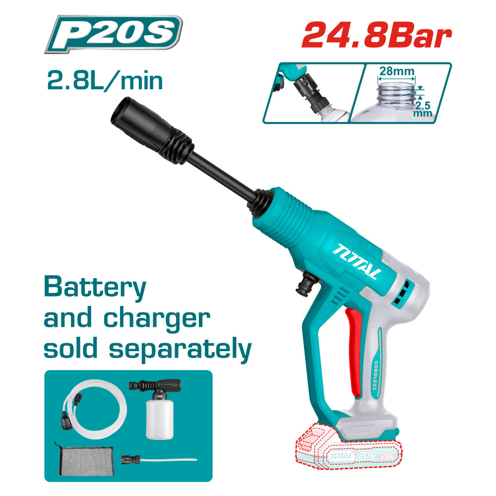 Акумулаторна водоструйка TOTAL, 20 V, 24.8 Bar, 2.8 L/min, без батерия Акумулаторна водоструйка TOTAL, 20 V, 24.8 Bar, 2.8 L/min, без батерия