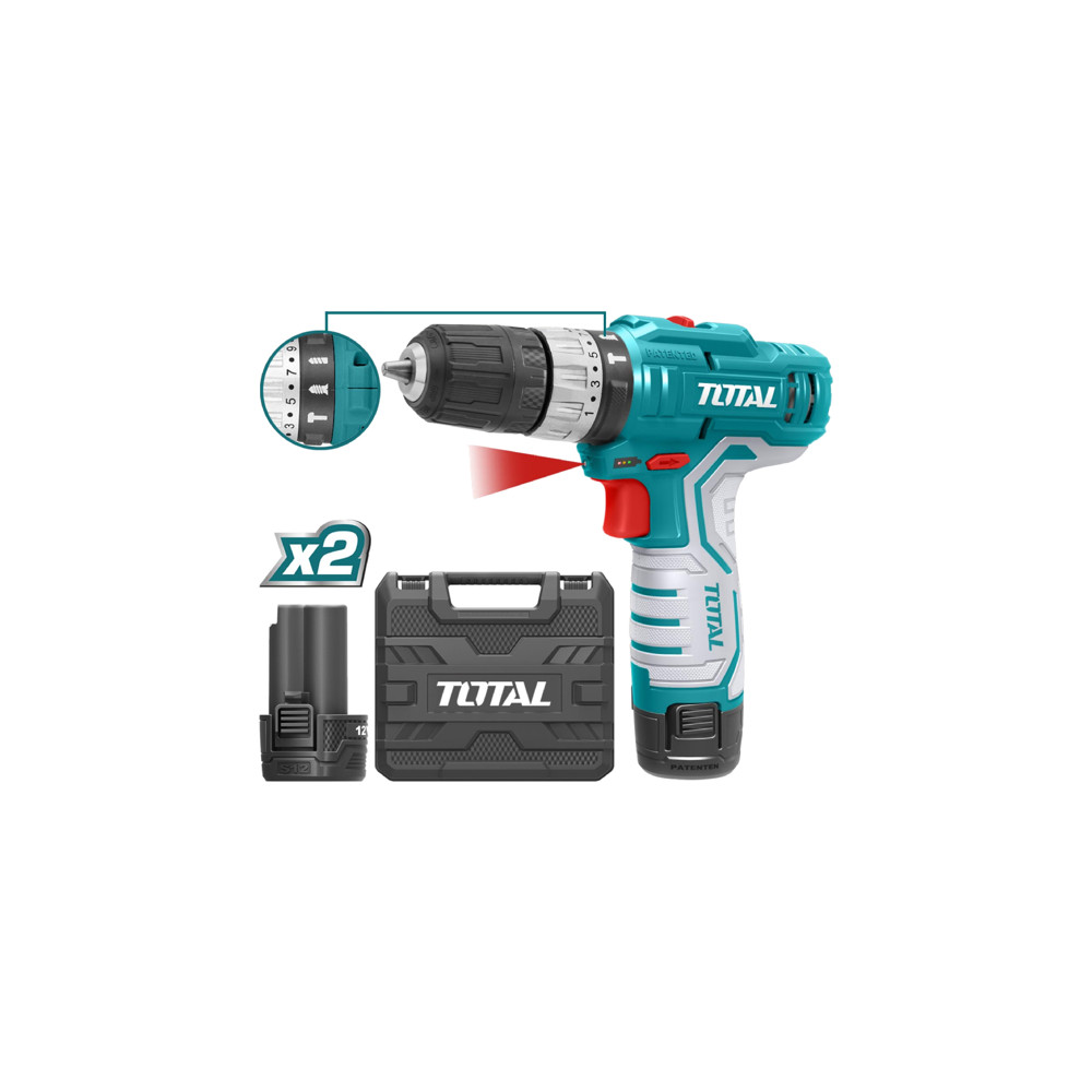 Акумулаторен ударен винтоверт TOTAL, 12 V, 2 x 1.5 Ah Li-Ion