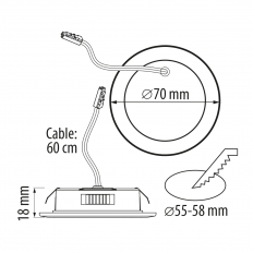 МЕБЕЛНА LED ЛУНА ЗА ВГРАЖДАНЕ, ЧЕРНА, КРЪГ, 4W, CCT, 12V DC, IP44, 3000K/4000K/6500K