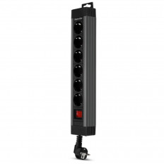 Разклонител REV Ritter с 6 гнезда, 3500 W, 2.4 m, тъмно сив