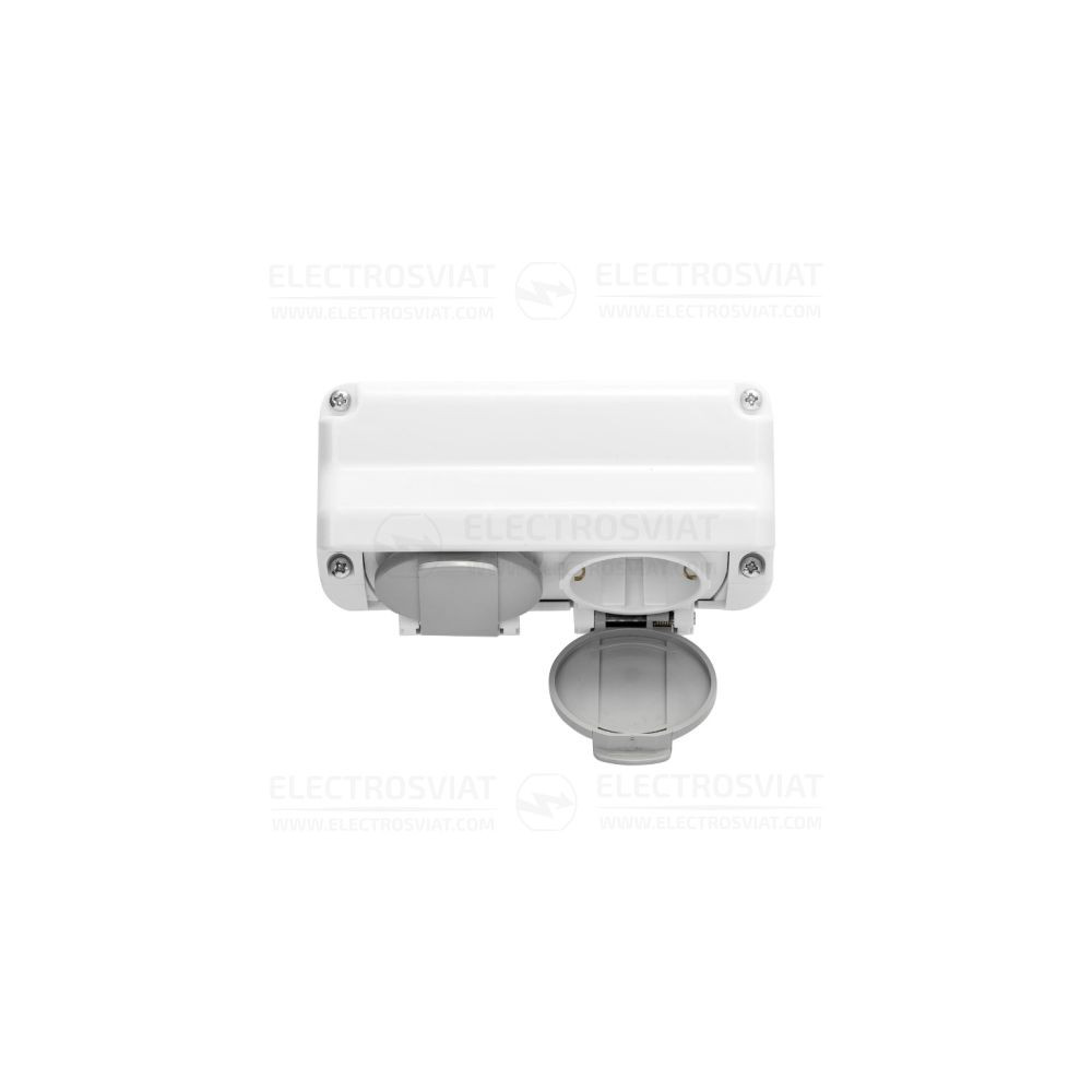 ДВОЕН КОНТАКТ ЗА ОТКРИТ МОНТАЖ, 250V, 16A, ВЛАГОЗАЩИТЕН IP44, БЯЛ, СЕРИЯ АКВА