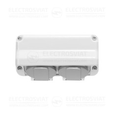 ДВОЕН КОНТАКТ ЗА ОТКРИТ МОНТАЖ, 250V, 16A, ВЛАГОЗАЩИТЕН IP44, БЯЛ, СЕРИЯ АКВА