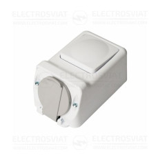 ЕДИНИЧЕН КОНТАКТ + ДЕВИАТОРЕН КЛЮЧ ЗА ОТКРИТ МОНТАЖ, 250V, ВЛАГОЗАЩИТЕН IP44, БЯЛ, СЕРИЯ АКВА