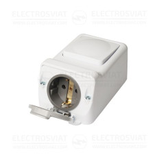 ЕДИНИЧЕН КОНТАКТ + ДЕВИАТОРЕН КЛЮЧ ЗА ОТКРИТ МОНТАЖ, 250V, ВЛАГОЗАЩИТЕН IP44, БЯЛ, СЕРИЯ АКВА