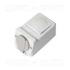 ЕДИНИЧЕН КОНТАКТ + ЕДНОПОЛЮСЕН КЛЮЧ ЗА ОТКРИТ МОНТАЖ, 250V, ВЛАГОЗАЩИТЕН IP44, БЯЛ, СЕРИЯ АКВА
