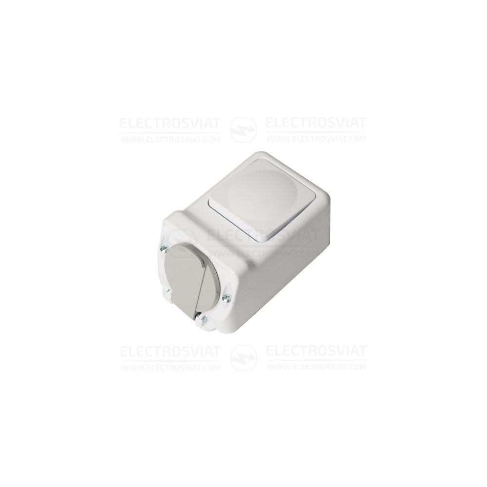 ЕДИНИЧЕН КОНТАКТ + ЕДНОПОЛЮСЕН КЛЮЧ ЗА ОТКРИТ МОНТАЖ, 250V, ВЛАГОЗАЩИТЕН IP44, БЯЛ, СЕРИЯ АКВА