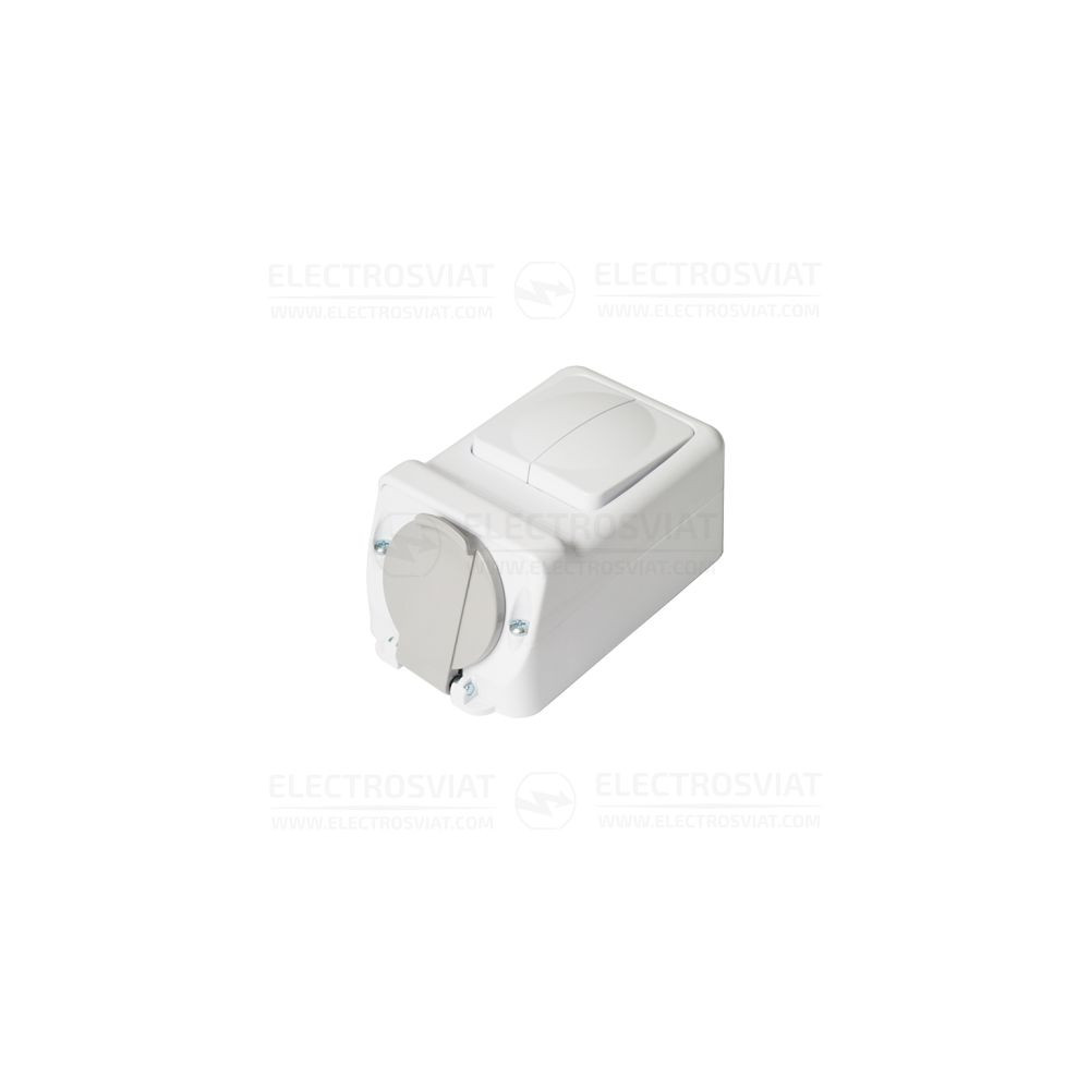 ЕДИНИЧЕН КОНТАКТ + СЕРИЕН КЛЮЧ ЗА ОТКРИТ МОНТАЖ, 250V, ВЛАГОЗАЩИТЕН IP44, БЯЛ, СЕРИЯ АКВА