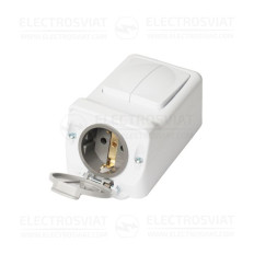 ЕДИНИЧЕН КОНТАКТ + СЕРИЕН КЛЮЧ ЗА ОТКРИТ МОНТАЖ, 250V, ВЛАГОЗАЩИТЕН IP44, БЯЛ, СЕРИЯ АКВА