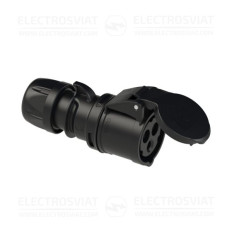 ИНДУСТРИАЛЕН ПОДВИЖЕН КОНТАКТ С ВИНТОВИ КЛЕМИ, 2P+PE 16A, 230V, IP44, ЧЕРЕН, СЕРИЯ SHARK