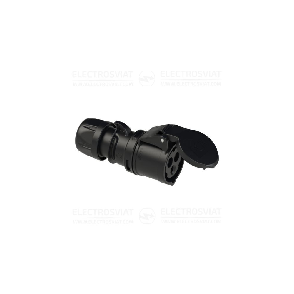 ИНДУСТРИАЛЕН ПОДВИЖЕН КОНТАКТ С ВИНТОВИ КЛЕМИ, 2P+PE 32A, 230V, IP44, ЧЕРЕН, СЕРИЯ SHARK