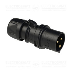 ИНДУСТРИАЛЕН ЩЕПСЕЛ С ВИНТОВИ КЛЕМИ, 2P+PE 32A, 230V, IP44, ЧЕРЕН, СЕРИЯ SHARК