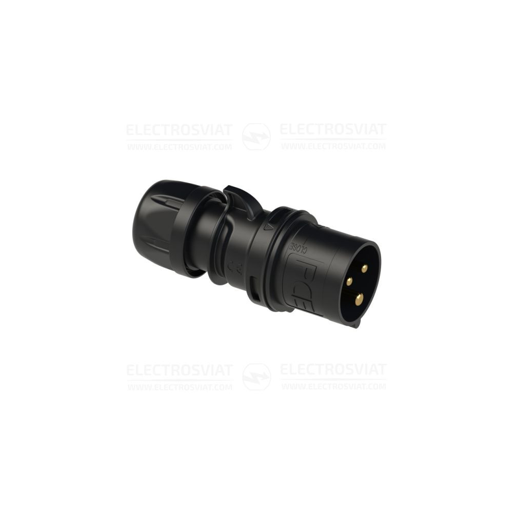 ИНДУСТРИАЛЕН ЩЕПСЕЛ С ВИНТОВИ КЛЕМИ, 2P+PE 32A, 230V, IP44, ЧЕРЕН, СЕРИЯ SHARК