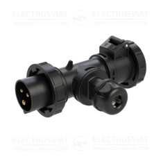 Т-КОНЕКТОР, ЩЕПСЕЛ+КОНТАКТ 2P+PE 230VAC, 16A, IP67, ЧЕРЕН