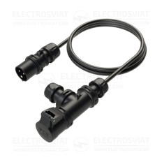 УДЪЛЖИТЕЛ С КАБЕЛ 1,5 МЕТРА, 2P+PE 230VAC, 16A, IP44, ЧЕРЕН