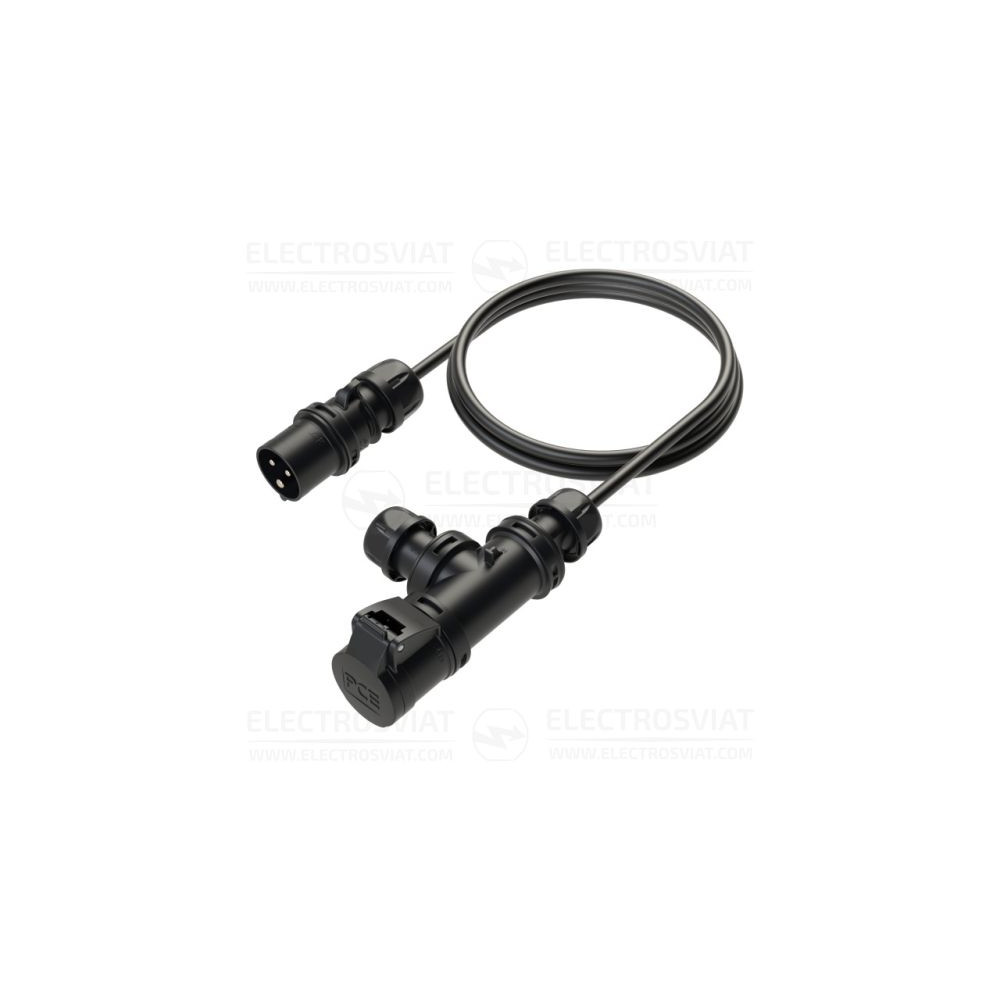 УДЪЛЖИТЕЛ С КАБЕЛ 1,5 МЕТРА, 2P+PE 230VAC, 16A, IP44, ЧЕРЕН
