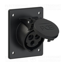 ИНДУСТРИАЛЕН КОНТАКТ ЗА ПАНЕЛЕН МОНТАЖ, НАКЛОНЕН, 80х97ММ, 2P+PE 16A, 230V, IP54, ЧЕРЕН