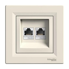 КОМПЮТЪРНА РОЗЕТКА 2XRJ45, КАТ. 5E, UTP, КРЕМ, СЕРИЯ ASFORA