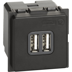 РОЗЕТКА 2ХUSB ЗА ЗАРЕЖДАНЕ ТИП А 5V 2.4A 2 МОДУЛА, ЧЕРЕН, СЕРИЯ LIVING NOW