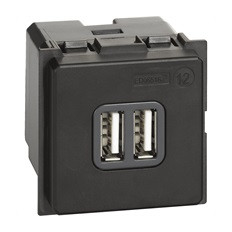 РОЗЕТКА 2ХUSB ЗА ЗАРЕЖДАНЕ ТИП А 5V 2.4A 2 МОДУЛА, ЧЕРЕН, СЕРИЯ LIVING NOW