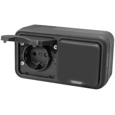 Контакт шуко ДВОЕН за открит монтаж IP55 цвят Антрацит Bura Commel