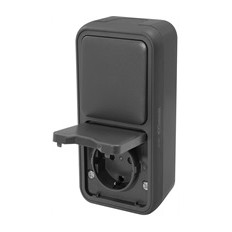 Контакт шуко + девиаторен ключ за открит монтаж IP55 цвят Антрацит Bura Commel