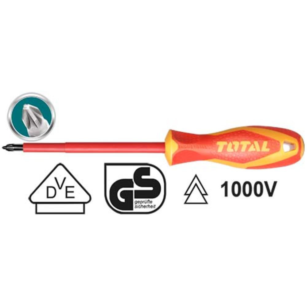 Отвертка VDE 1000 V, CR-V, TOTAL INDUSTRIAL, PZ 2 x 100 Отвертка VDE 1000 V, CR-V, TOTAL INDUSTRIAL, PZ 2 x 100