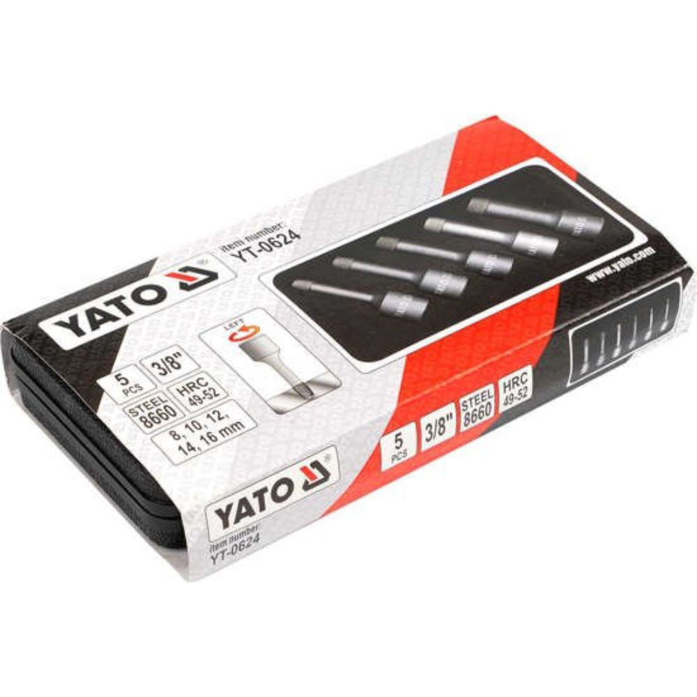 Комплект за изваждане на скъсани болтове YATO, 1/2", 5 части Комплект за изваждане на скъсани болтове YATO, 1/2", 5 части