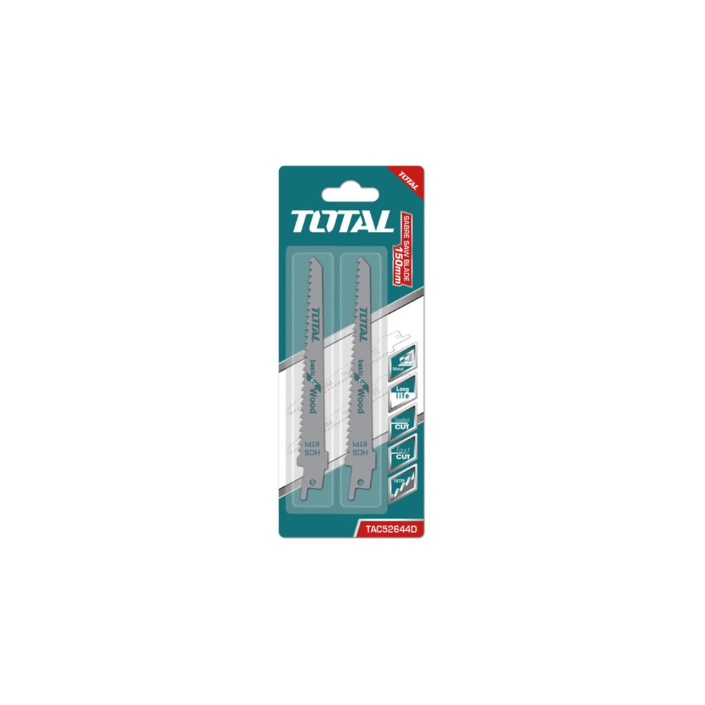 Нож за саблен трион TOTAL, HCS, дърво, 6TPI, 2 бр Нож за саблен трион TOTAL, HCS, дърво, 6TPI, 2 бр