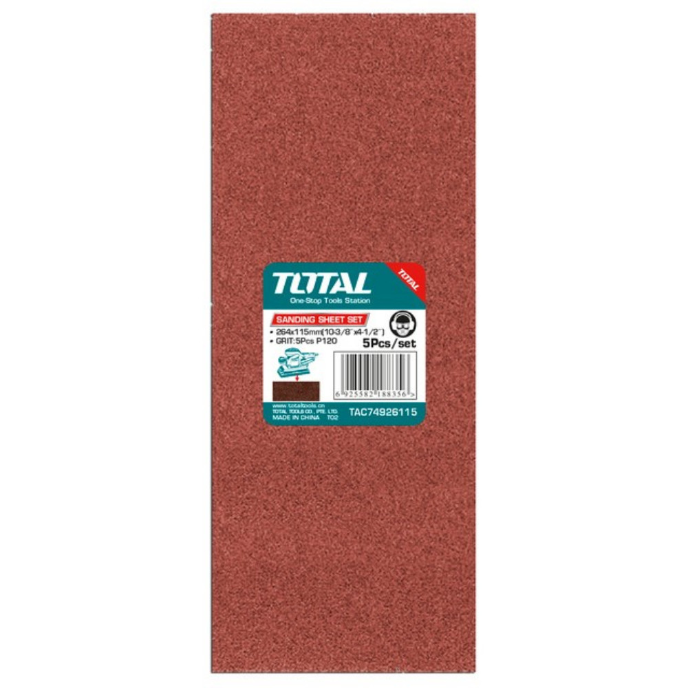 Шкурка TOTAL, 264 х 115 мм, P120, 5 броя Шкурка TOTAL, 264 х 115 мм, P120, 5 броя