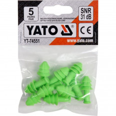 Тапи за защита от шум, силикон, YATO, зелени, 31 dB, 5 чифта