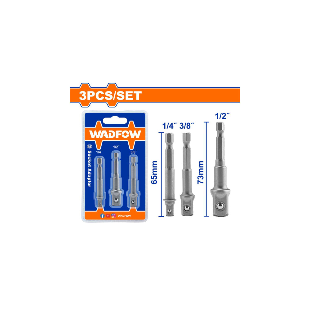 Комплект адаптори 1/4" за вложки, 1/4", 3/8", 1/2", WADFOW, 3 части