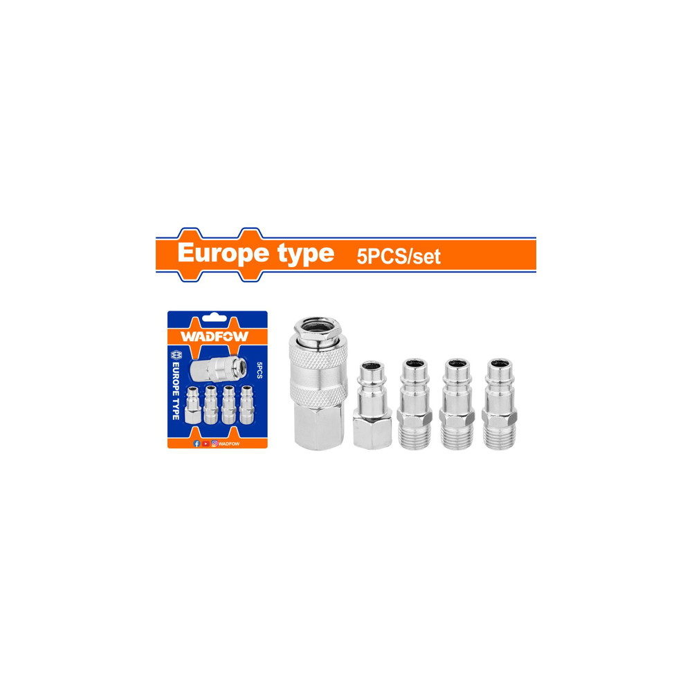 Комплект пневматични бързи връзки WADFOW, Euro, 1/4", 5 броя