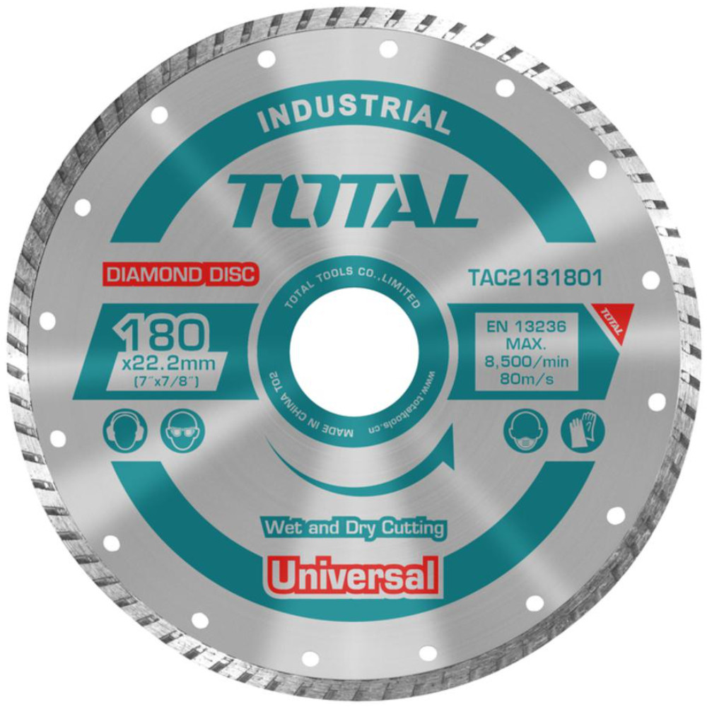 Диамантен диск TOTAL Industrial TURBO, сухо/мокро, Ø 180 x 22 x 10 mm Диамантен диск TOTAL Industrial TURBO, сухо/мокро, Ø 180 x 22 x 10 mm